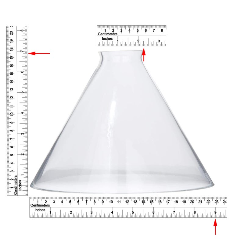 B&P LampÂ® Clear Glass Deep Cone Shade with 9 Inch Bottom Diameter and 2 1/4 Inch Top Lipped Fitter - Image 3